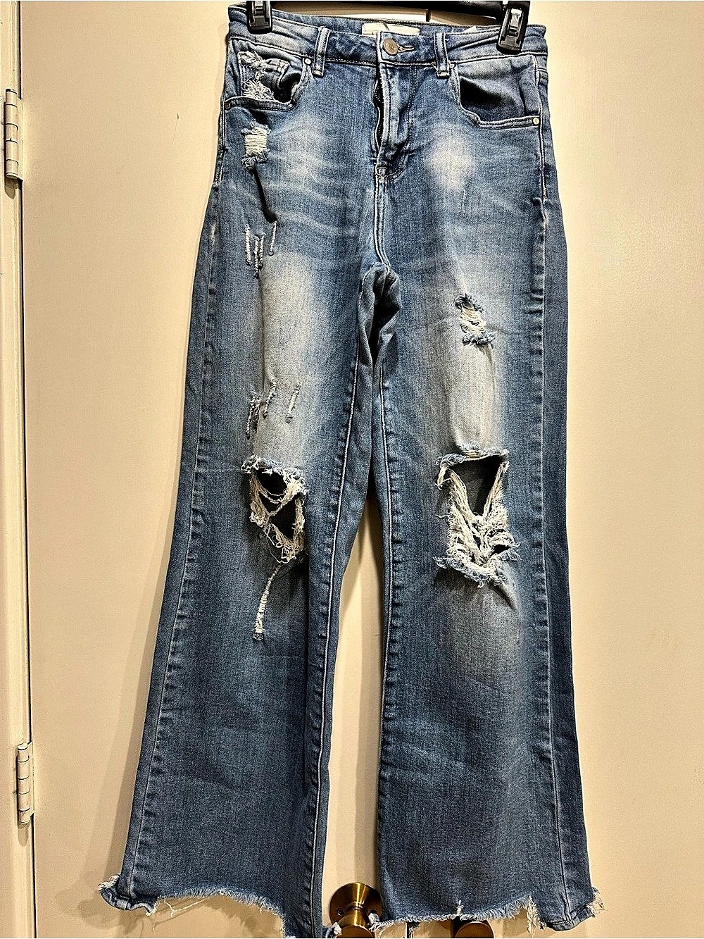 Risen Jeans Distressed Wide Leg Waist 3/26 Blue